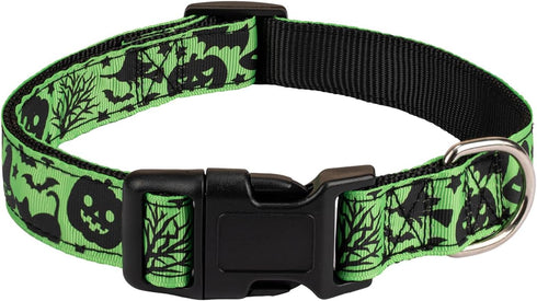 Halloween Dog Collar, Soft Comfy Collar with Spooky Ghost Skull Bat Cat Witch Tree Hat Pumpkin Pattern for Small Medium