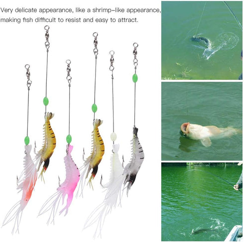 6Pcs Alomejor Soft Silicone Artificial Shrimp Lure Bait, Lifelike Fishing Tackle with Hook for Trout Perch Salmon, High