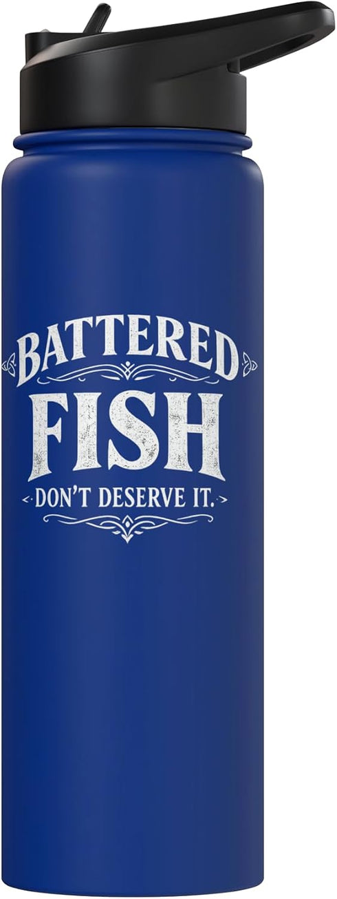 Department of Seafood Ethics Battered Fish Dont Deserve It Funny Seafood Pun Humor Stainless Steel Insulated Water