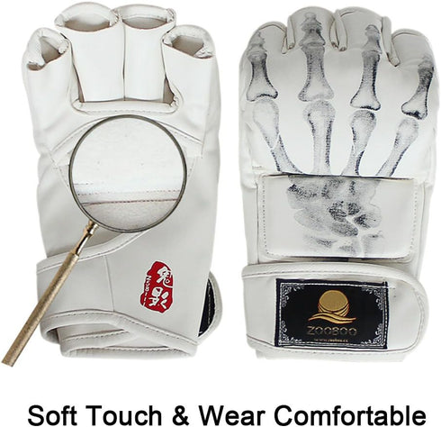 ZooBoo Half-Finger MMA Gloves, Boxing Fight Mitts with Adjustable Wrist Band for Sanda Sparring Punching Bag Training