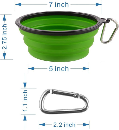 Large Collapsible Dog Bowls, 34oz Portable Foldable Travel Water Bowl Food Dishes, 2 Pack with Carabiner Clip,