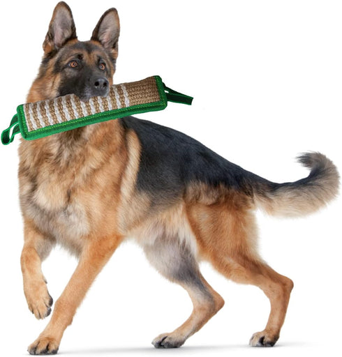 Durable Jute Dog Bite Pillow & Tug Toy, Hard Jute Fabric, Suitable for Medium to Large Dogs, Green