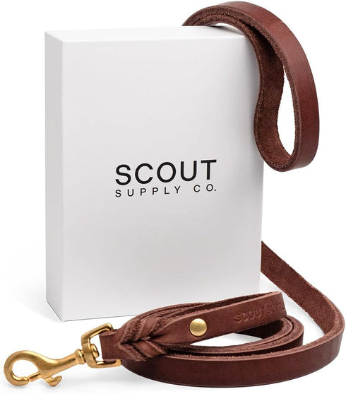 Scout Supply Classic Leather Dog Leash, Strong Heavy Duty Thick Full Grain Leather, Dark Brown, M: 4.5 ft x 1/2 in