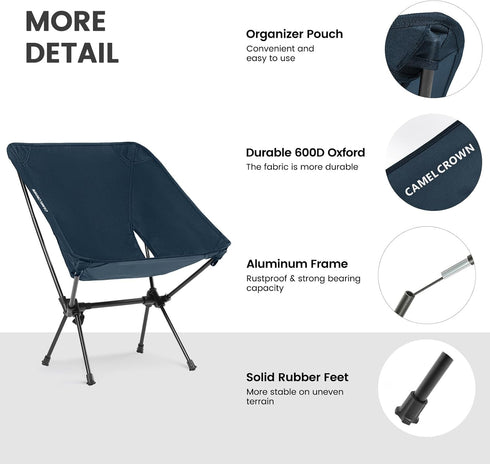 Backpacking CAMEL CROWN Portable Camping Chair Folding Compact Lawn Lightweight Chair with Carry Bag for Outdoor Hiking