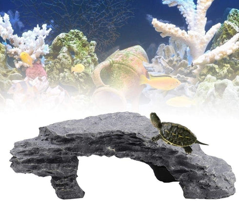 Tnfeeon Tortoise Basking, Hiding Cave Aquarium Reptile Hide Habitat Climbing Dock Decoration Ornament