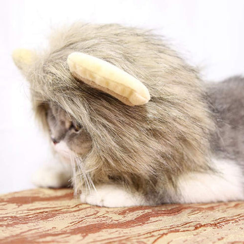 Halloween Cat Lion Mane Wig Costume - Adjustable Washable Funny Pet Puppy Dress Up Hat for Holiday Photo Shoots, Size L