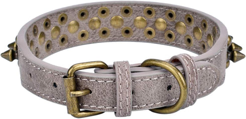 Adjustable PU Leather Pet Collars with Mushrooms Spiked Rivet Studs for Cats & Dogs (12"-14.5" Neck, A Grey)