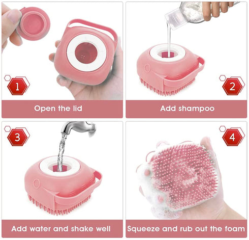 Pet Bath Massage Brush, Puppy Dog Cat Grooming Cleaning Soft (Pink)