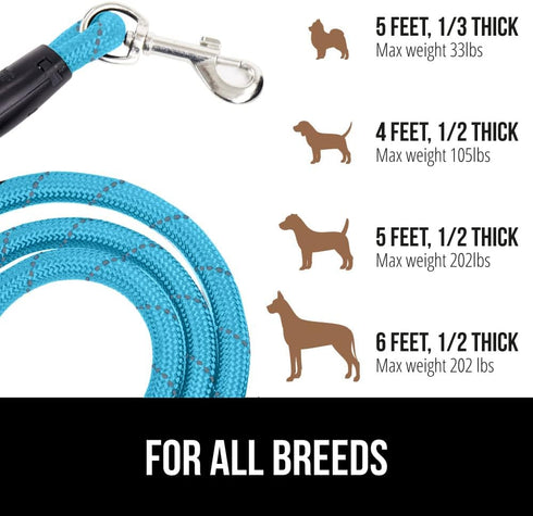 Gorilla Grip Heavy Duty Dog Leash, Soft Handle, Strong Reflective Rope for Night Walking, Durable Puppy Training