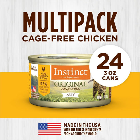 Instinct Original Grain Free Real Chicken Recipe Natural Wet Canned Cat Food - 3 oz. Cans (Case of 24)