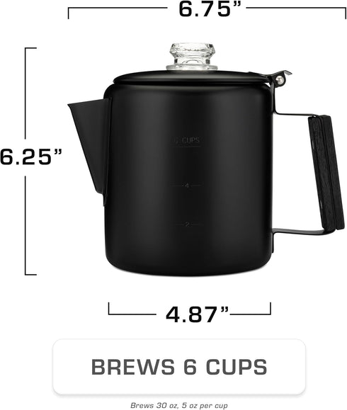 Bozeman [6 COLETTI Black Percolator Coffee Pot Camping Coffee Pot Americas Sleekest Percolator NO Aluminum or Plastic