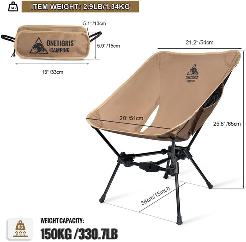 OneTigris Lightweight Tigerblade Camping Chair, Portable Folding Backpacking Hiking Chair, 330 lbs Capacity