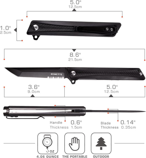 Tactical Pocket Knife GD22K, D2 Steel Tanto Folding Knife with Durable G10 Handle, EDC Knife for Men Women