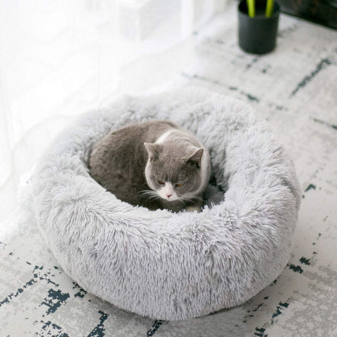 BODISEINT Modern Soft Plush Round Pet Bed for Cats or Small Dogs, Cozy Sleeping Kennel (20'' D x 8'' H, Light Grey)