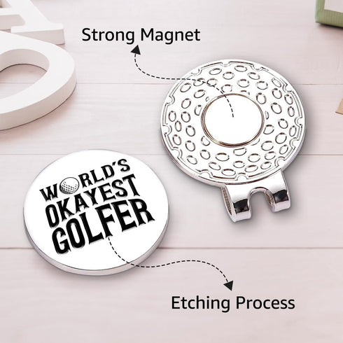 World's Okayest Golfer Golf Ball Marker with Magnetic Hat Clip, Funny Golf Accessories for Men Women