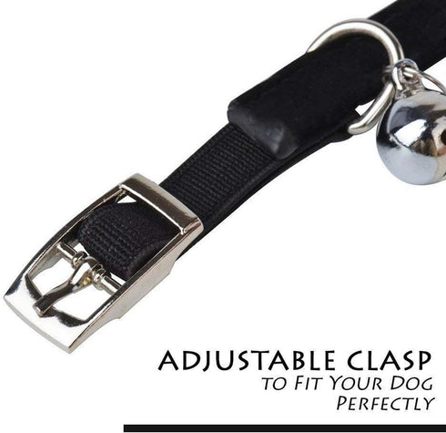 CHUKCHI Soft Velvet Adjustable Cat Collar with Bling Diamante and Bells, 11 inch for Small Dogs & Cats (Black)