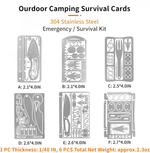 PSKOOK 12 Pcs Survival Multitool Card, Emergency Camping Tool EDC Kit for Outdoor Hunting Fishing Hiking Gear