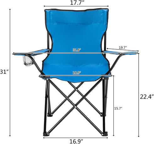 BIVVI 230 Lbs,Blue Folding Camping Chair with Arm Rest Cup Holder and Carrying Storage Bag,Small Beach Chairs