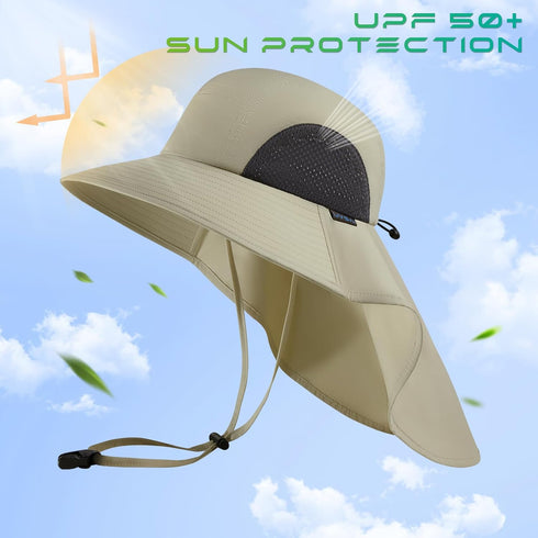 UPF 50+ Foldable Sun Hats, Wide Brim with Large Neck Flap for Men and Women, UV Protection