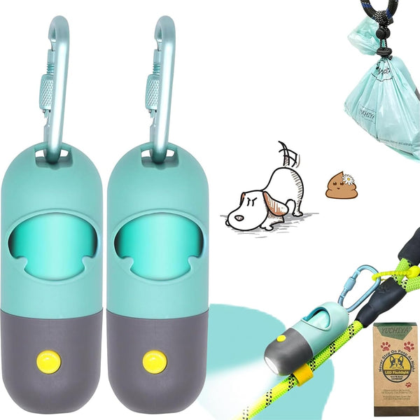 Dog Poop Waste Bags Holder with LED Flashlight|Cute Doggie Poo Bags Dispenser
