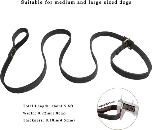 5.6ft Real Leather Slip Lead Dog Leash, Soft Adjustable Training Leash for Small Medium Large Dogs, Black
