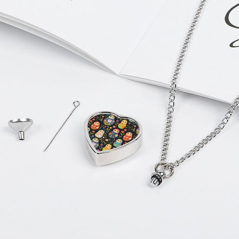 Generic Russian Nesting Dolls Flowers Pet Supplies Dog Ashes Urn Necklace Heart Shape Pendant Cremation Memorial