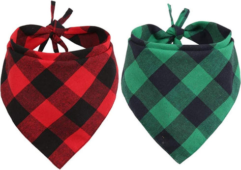 2Pcs Christmas Dog Bandana Triangle Scarf, Plaid Accessories Bibs for Dog and Cat