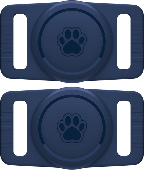 Airtag Dog Collar Holder 2 Pack, Waterproof Cat Collar Holder for Apple AirTag, Silicone Case for Cat Dog Collars (Navy)