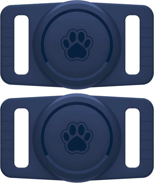 Airtag Dog Collar Holder 2 Pack, Waterproof Cat Collar Holder for Apple AirTag, Silicone Case for Cat Dog Collars (Navy)