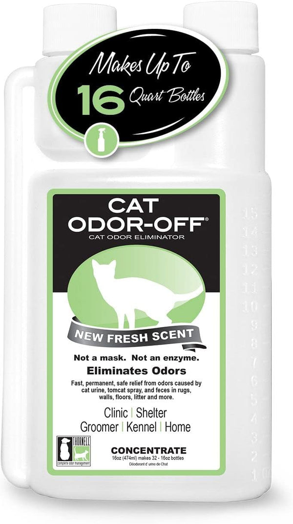 THORNELL Cat Odor-Off Concentrate - Pet Smell Odor Eliminator for Cat Urine, Feces on Carpet & Litter Boxes