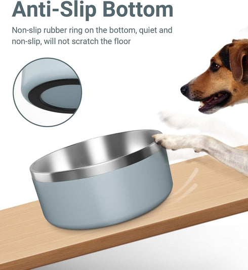Stainless Steel Dog Bowls for Small Dogs, 40 Ounces/5 Cup - Double Wall Weighted Dish with Non Slip Silicone Base