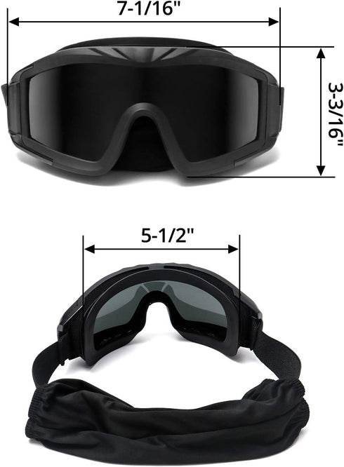 QWORK Military Airsoft Tactical Goggles with 3 Interchangeable Lens for Outdoor Riding, Black