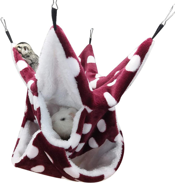 LEFTSTARER Triple-Layer Hammock Bedding for Small Pets, Rat Ferret Sugar Glider Cage Accessories (Red)