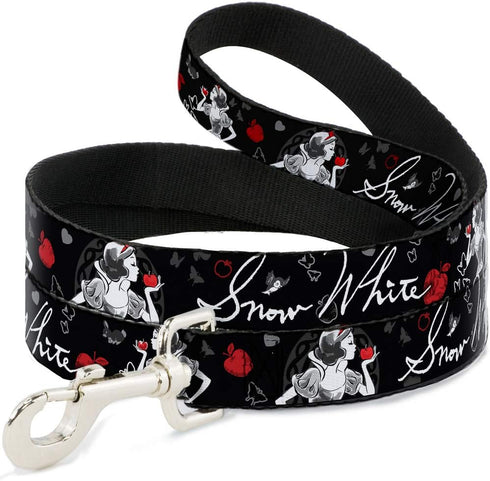Buckle-Down Pet Leash - 4 Feet Long - SNOW WHITE Apple Poses/Butterflies Black/Gray/Red - 1/2" Wide