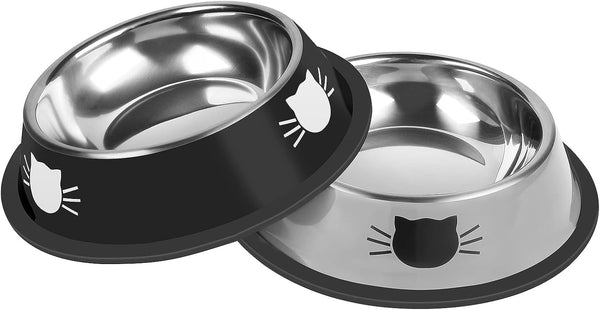 2Pcs Non-Slip Stainless Steel Cat Bowls - Unbreakable 7 Oz Dishes for Indoor Small Pets with Removable Base