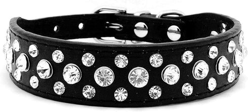 Bling Rhinestone PU Leather Crystal Diamond Pet Dog Cat Puppy Collar in Black S M L XL