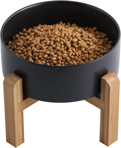 Elevated/Raised Dog Bowl Wood Stand for Medium Large Breed, 8 in Non Slip Porcelain Pet Bowl Stand, Extra Big Height