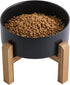 Elevated/Raised Dog Bowl Wood Stand for Medium Large Breed, 8 in Non Slip Porcelain Pet Bowl Stand, Extra Big Height