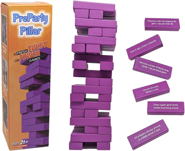 PreParty Pillar Adult Drinking Game for Parties or Game Night, Bachelorette Drinking Tower, 21+
