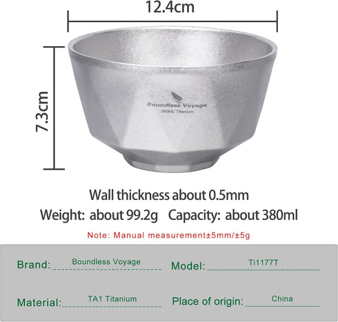 (Silver-Ti1177T) Boundless Voyage Titanium Double Walled Salad and Rice Bowls Soup Oatmeal Yogurt Serving Bowl