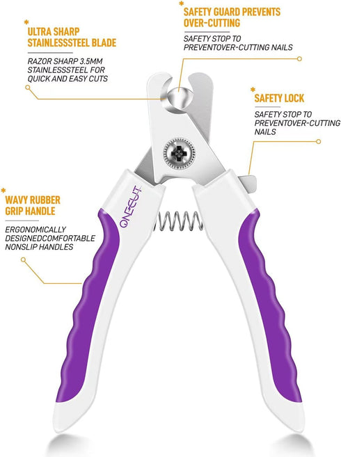 OneCut 4.7" Small Dog & Cat Nail Clipper, Stainless Steel Trimmers for Rabbits, Kittens, and Small Animals (Purple)
