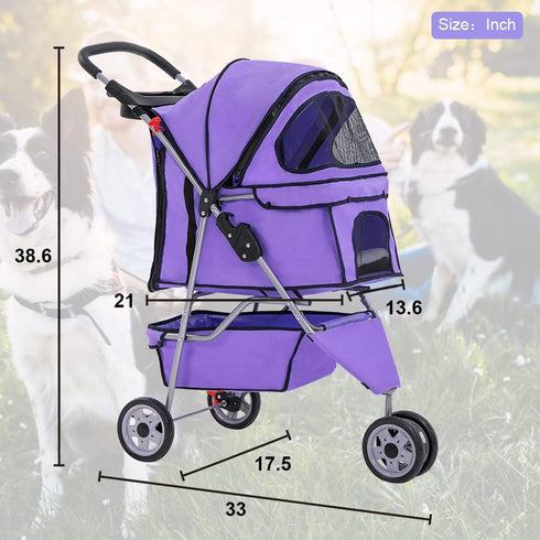 BestPet 3 Wheels Pet Stroller Dog Cat Cage Jogger Stroller for Medium Small Dogs Cats Folding Travel Carrier with Cup