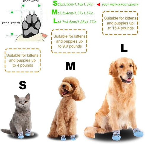 4 Pairs Anti-Slip Dog Socks & Cat Socks with Rubber Reinforcement, Pet Paw Protector for Indoor Wear (L)