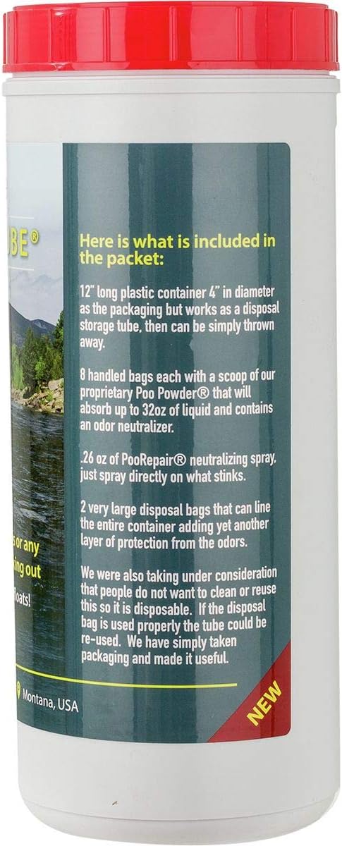 8-Use Backpacking Cleanwaste Toilet in a Tube Portable Waste Kit for Rafting, Camping, Includes Poo Powder Bags