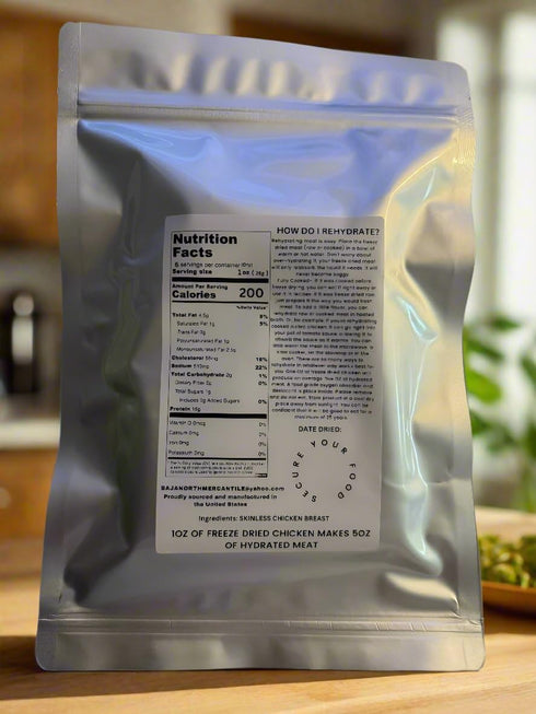 6oz 1.8 lbs. 25-year Backpackers,Campers,Survivalist Cooked Freeze Dried Pulled Boneless Skinless Chicken Breast |