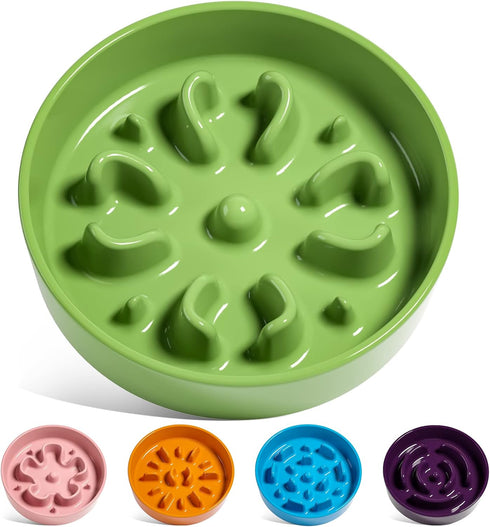 LE TAUCI Ceramic Slow Feeder Dog Bowls for Small Breed, 0.6 Cups Dog Food Dish for Fast Eaters, Green