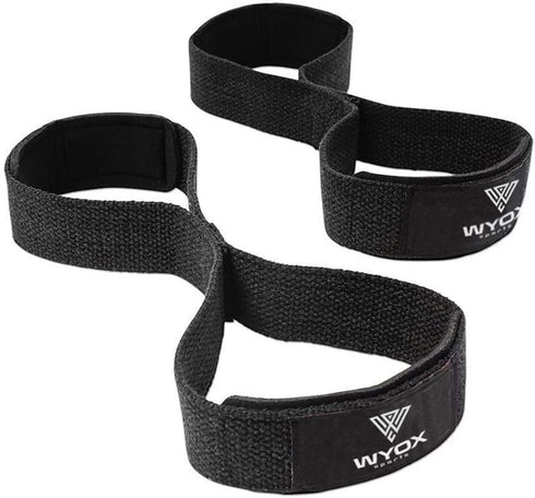 WYOX Figure 8 Weight Lifting Straps for Heavy Duty Deadlifting Workout | Gym Equipment Gear for Men Women PAIR (Black)