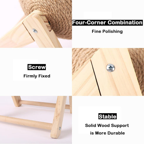 HomeSoGood Cat Scratcher Toy Cat Scratching Ball Toy Natural Solid Wood Sisal Scratching Ball Spinning Cat Ball Toy