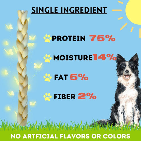 (10-12" 6 Count) BULLYSTICKS & MORE Beef Cheek Braids for Dogs Thick - - Beef Cheek Bones for Dogs - Dog Parents Choice