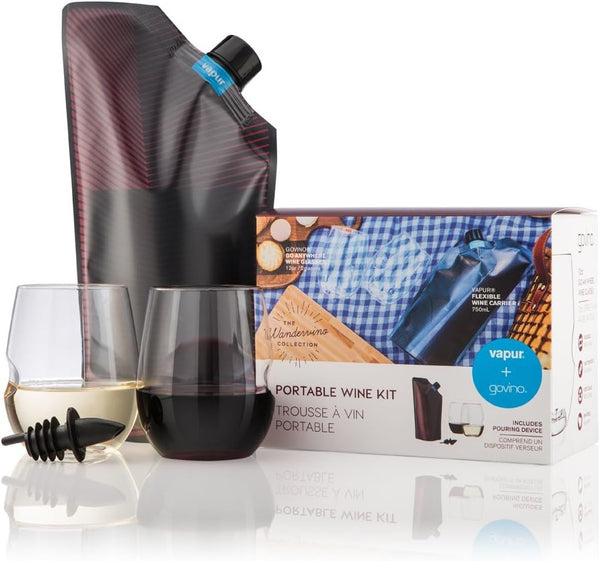 Vapur Collapsible Portable Wine Kit, Maroon, 25 Ounce Wine Carrier with 2 Shatterproof Glasses